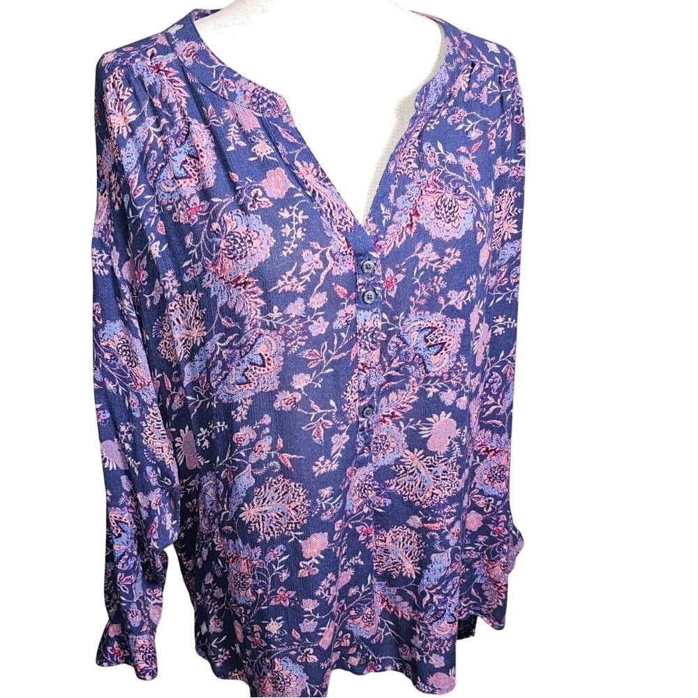 Nine West Floral Lightweight Viscose Blouse In Purples And Pinks Size LG
